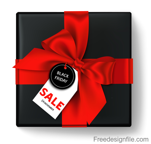 Red bows with black gift box and black friday tag vector 02