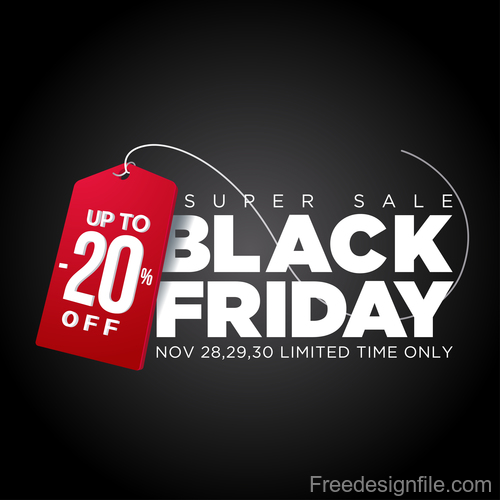 Red discount tag with Black friday sale background vector