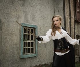 Role player Female pirate wielding a sword Stock Photo 03