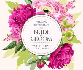 Round wedding invitation card vector design