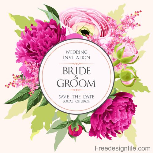 Round wedding invitation card vector design