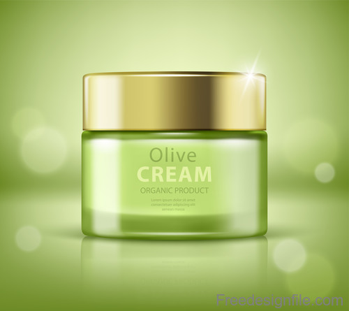 SD Jar of olive cream on green background vector 01