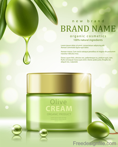 SD Jar of olive cream on green background vector 02