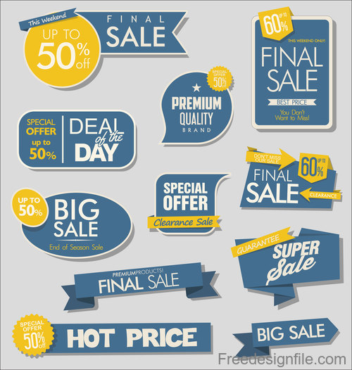 Sale banners with stickers collection vector 01