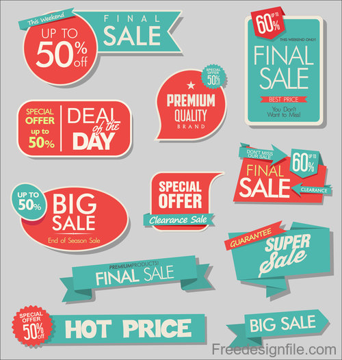 Sale banners with stickers collection vector 02
