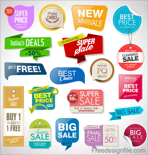 Sale tag with label and sticker design vector 02