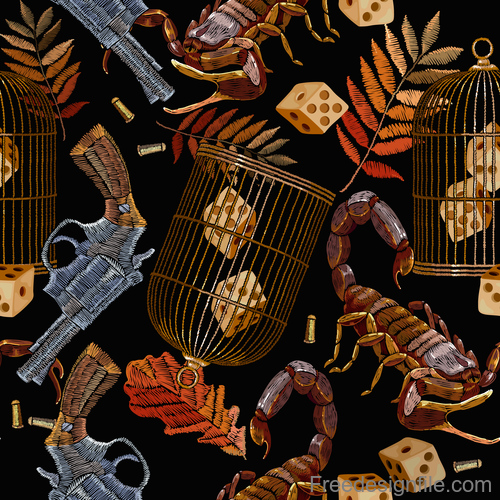 Scorpion embroidery on clothes design vector 01