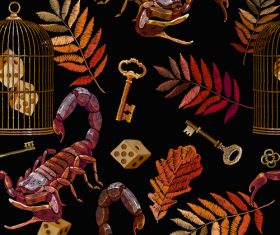 Scorpion embroidery on clothes design vector 03