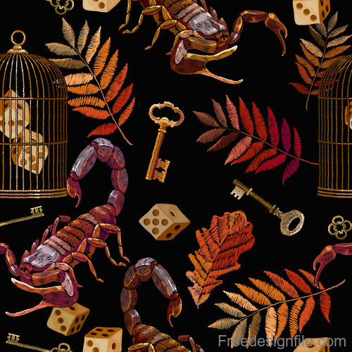 Scorpion embroidery on clothes design vector 03