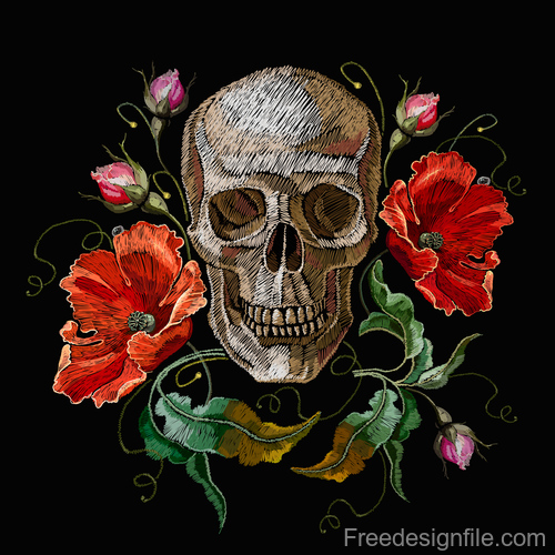 Skull embroidery design vector material 01
