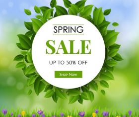 Spring sale design with green leaves design vector