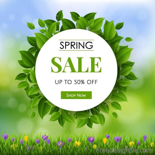 Spring sale design with green leaves design vector