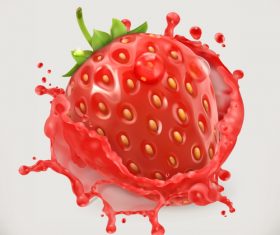 Strawberry juice splash vector illustration