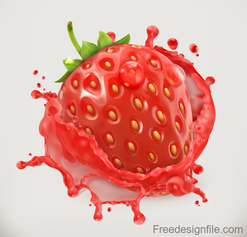 Strawberry juice splash vector illustration
