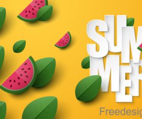 Summer background with leaves and watermelon vectors 01