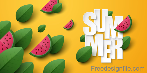 Summer background with leaves and watermelon vectors 01