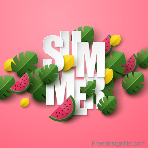 Summer background with leaves and watermelon vectors 02