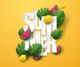 Summer background with leaves and watermelon vectors 03