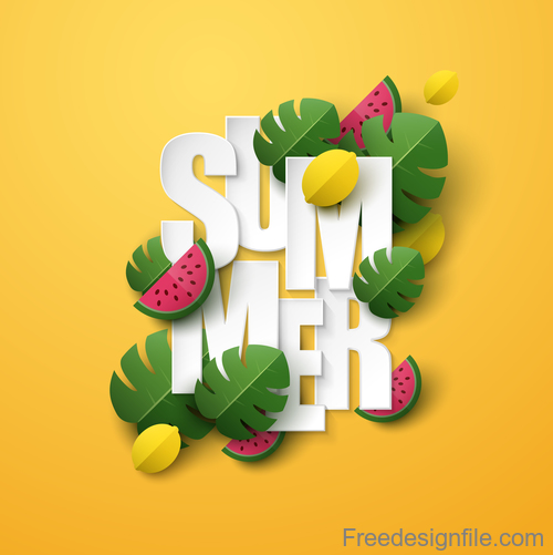 Summer background with leaves and watermelon vectors 03