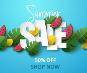 Summer background with leaves and watermelon vectors 04