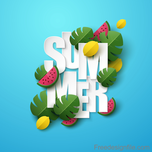 Summer background with leaves and watermelon vectors 05