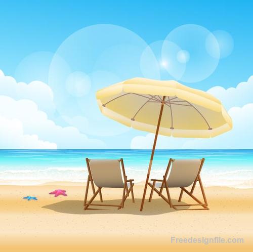 Summer beach and sun umbrella vector