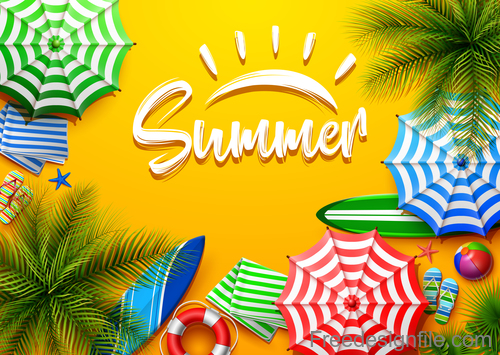 Summer design elements with yellow background vector