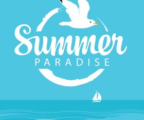 Summer paradise with sea bird vector design 01