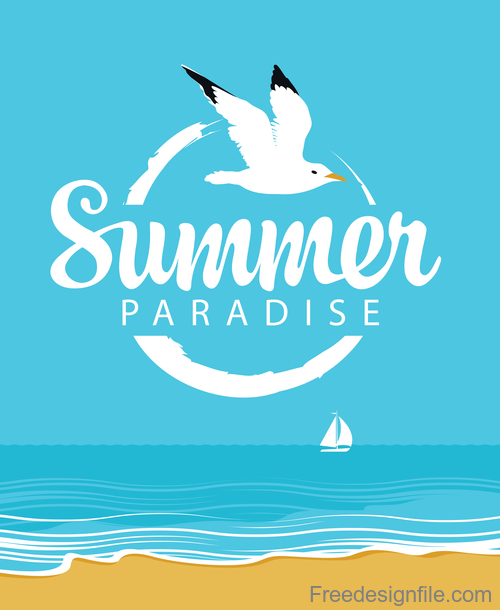 Summer paradise with sea bird vector design 01