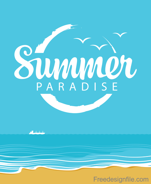 Summer paradise with sea bird vector design 02