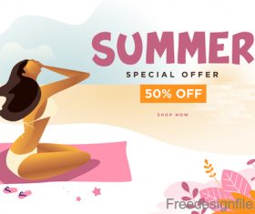 Summer sale background with girl vector material 01