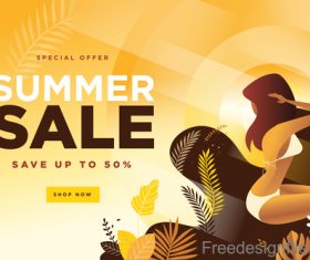 Summer sale background with girl vector material 02