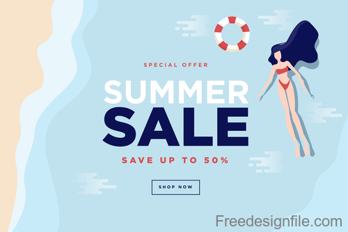 Summer sale background with girl vector material 04