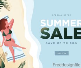 Summer sale background with girl vector material 05