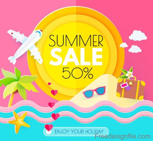 Summer sale with discount poster template vector 04