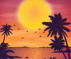 Palm tree with sunset landscape vector free download