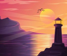 Summer seashore sunset landscape vector design 02