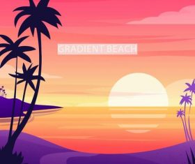 Summer seashore sunset landscape vector design 03