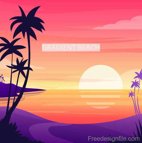 Summer seashore sunset landscape vector design 03