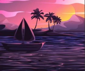 Summer seashore sunset landscape vector design 04
