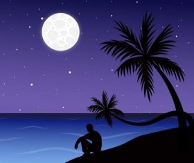 Summer seashore sunset landscape vector design 05