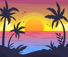 Summer seashore sunset landscape vector design 06