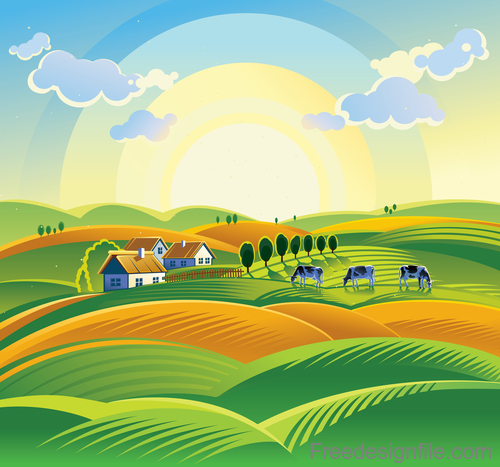 Summer village landscape vector free download