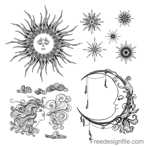Sun and moon with stars vintage decorative design vector