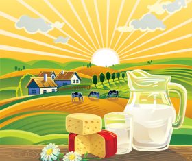 Sunset landscape with milk food vector