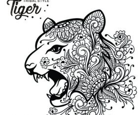 Tiger head tribal style Hand drawn vector