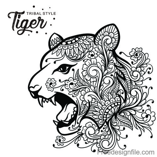 Tiger head tribal style Hand drawn vector