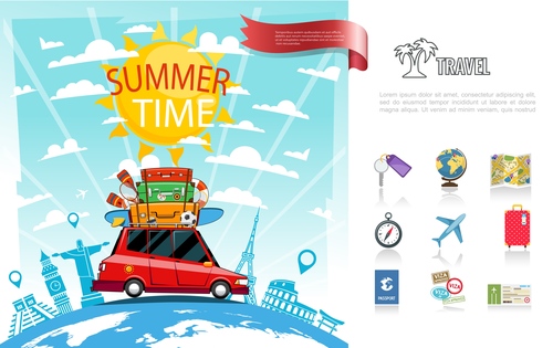 Travel around world design with travel icons vector