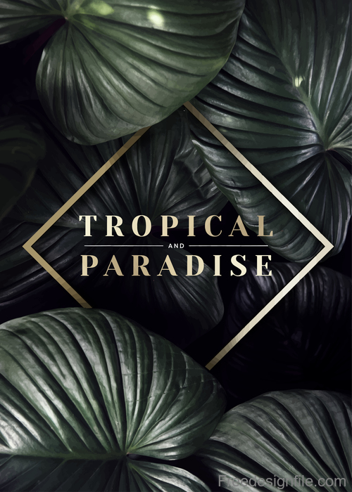 Tropical paradise with leaves vectors
