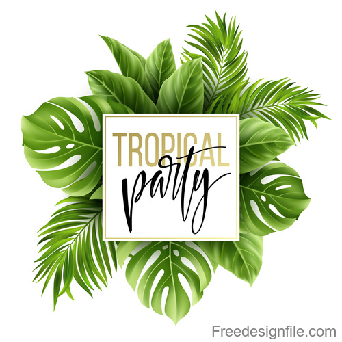 Tropical party background with leaves vectors